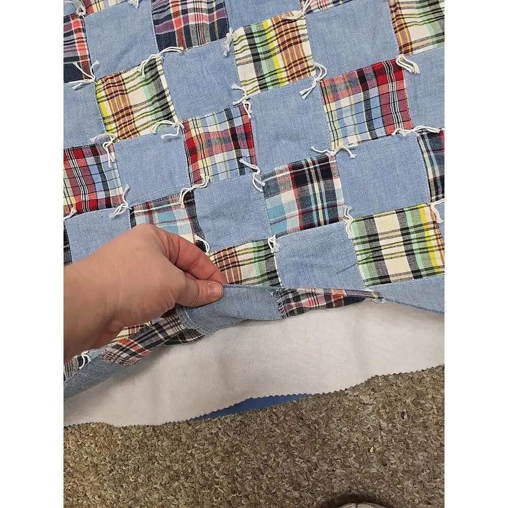 Chambray‎ Plaid Patchwork Unfinished Bedding Bedspread Quilt 44